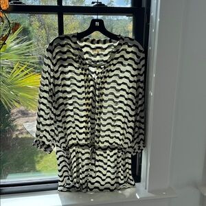 Black and White Striped Tunic Top ties at waist